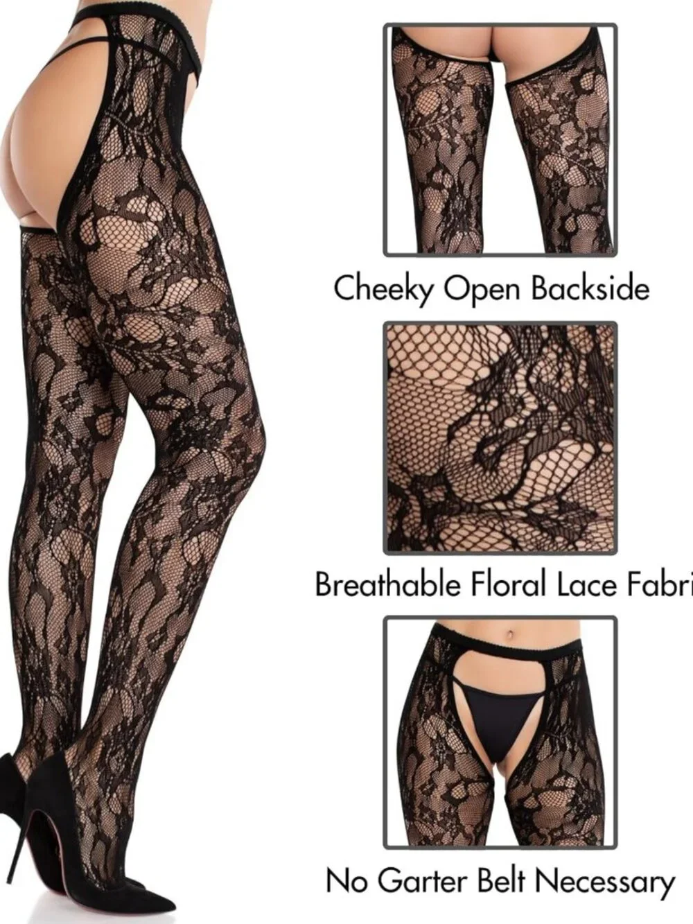 Lace Open Crotch Tights, Breathable Stretch Pantyhose for Comfort & Style